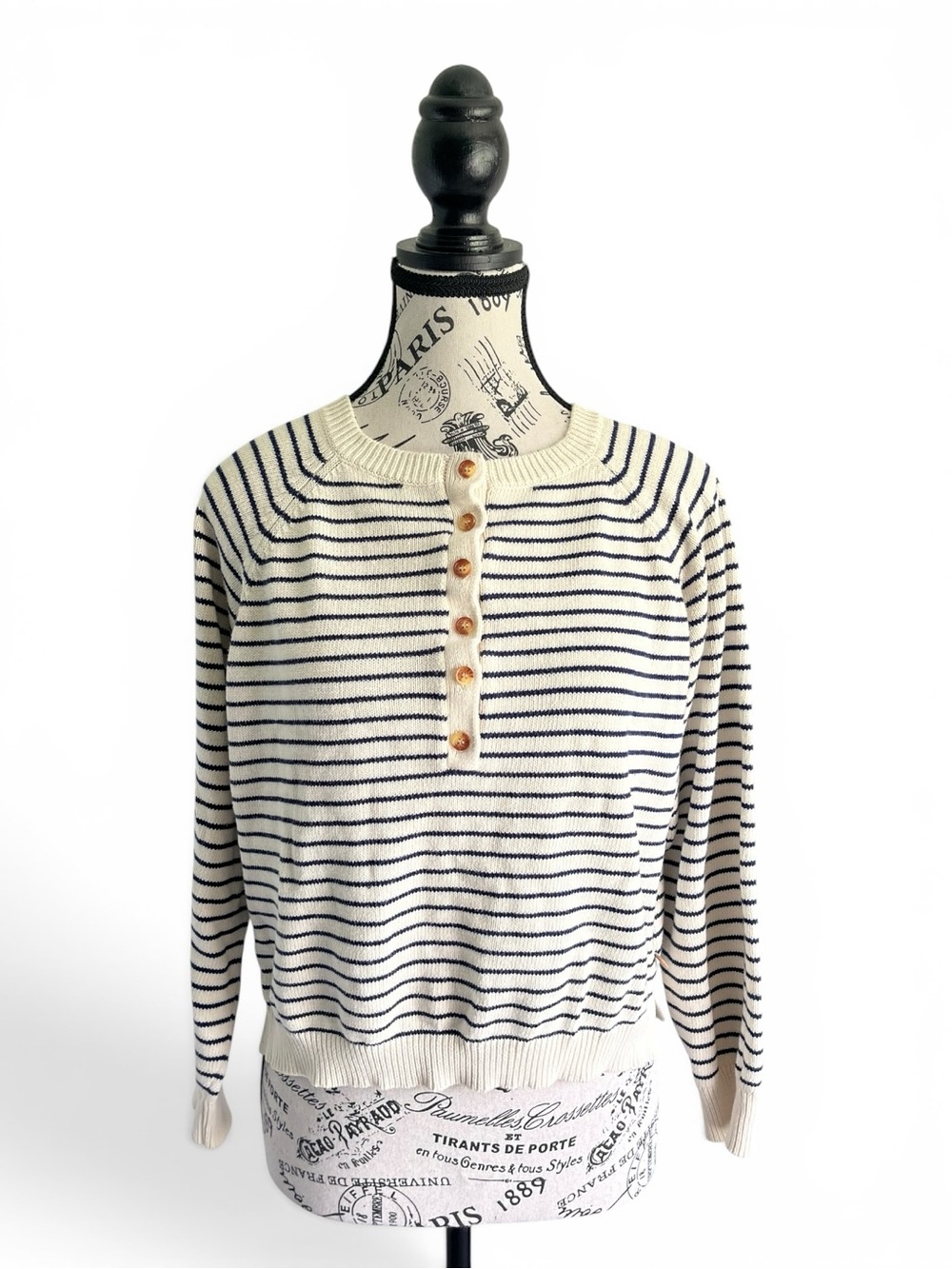 Yerse Organic Cream Cotton Breton Stripe Sweater Nautical Coastal Quiet Luxury